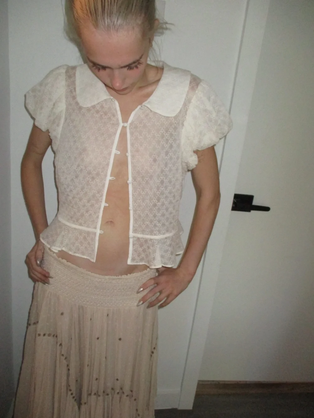 Anthropologie Sheer Lace Blouse in Cream